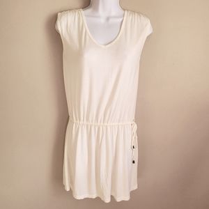 Deep V-Neck Open Back Tie Waist Beach Cover Up White